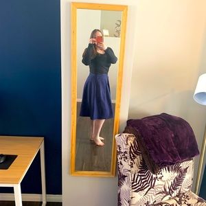 Blue A-line Pleated Skirt with Side Zip and Pockets